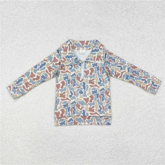 RTS NO MOQ Baby Boys Long Sleeve BT0870 Green Camo Zip Pullovers Tee Shirts Tops