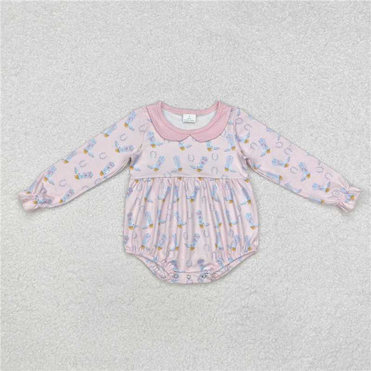RTS NO MOQ Baby Girls Bodysuit LR2013 Western Boots Long Sleeve Pink Rompers