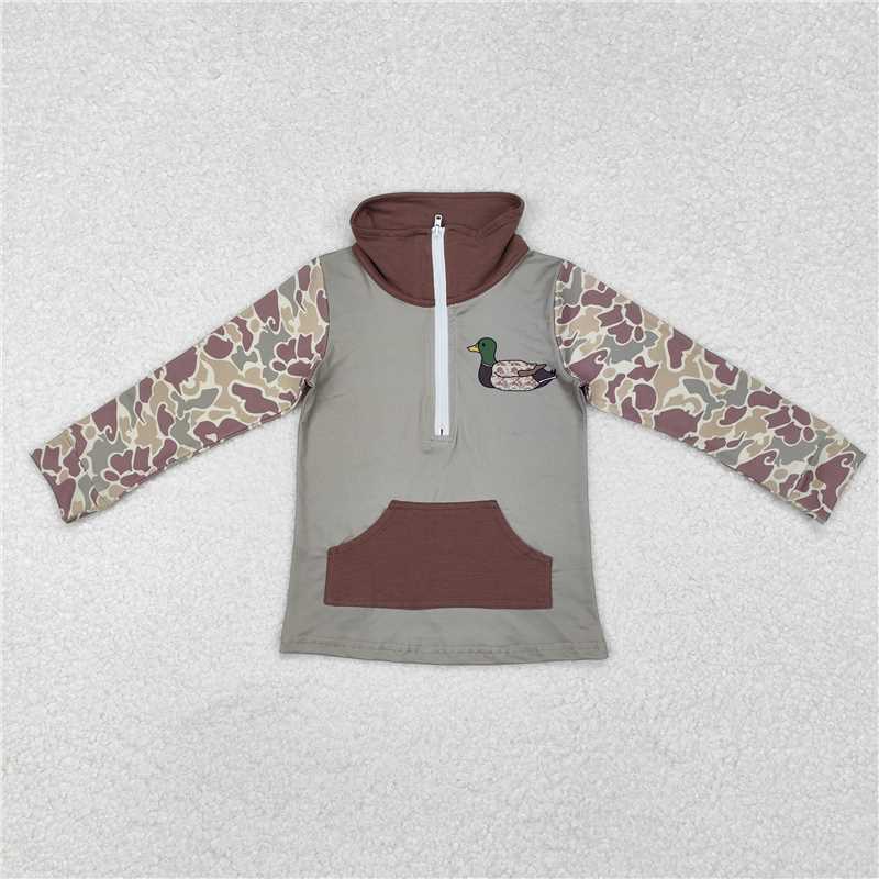 RTS NO MOQ Baby Boys Long Sleeve BT0926 Green Camo Zip Duck Hunting Pullovers Tops