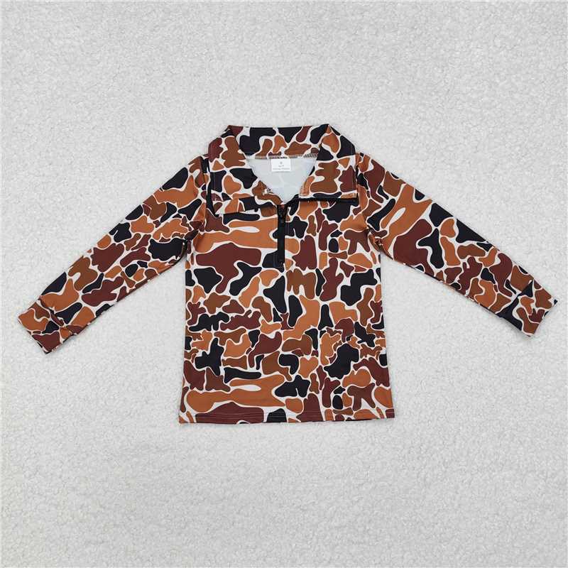 RTS NO MOQ Baby Boys Long Sleeve BT0956 Brown Camo Zip Pullovers Tops