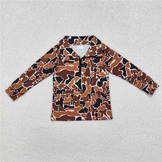 RTS NO MOQ Baby Boys Long Sleeve BT0956 Brown Camo Zip Pullovers Tops