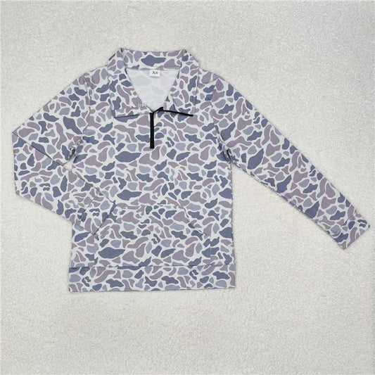 RTS NO MOQ Adult Women Long sleeve GT0832 Grey Camo Long Sleeve Tee Shirts Zip Pullovers Tops