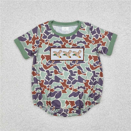 RTS NO MOQ Baby Boys Summer Bodysuit SR2011 Green Camo Ducks Short Sleeve Rompers