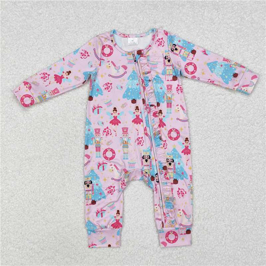 RTS NO MOQ Baby Girls Bodysuit LR1970 Pink Christmas Soldier Ruffle Zip Rompers