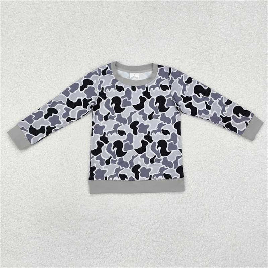 RTS NO MOQ Baby Boys Long Sleeve BT1061 Grey Camouflage Tee Shirts Tops