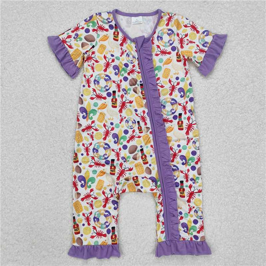7.11 RTS NO MOQ Summer Baby Girls Bodysuit SR2019 Mardi Gras Anchor Crawfish Zip Rompers