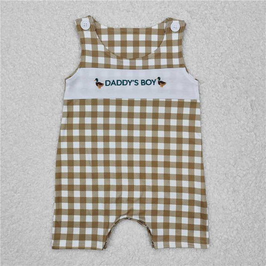 RTS NO MOQ Baby Boys Summer Bodysuit SR2303 Daddy's Boy Ducks Sleeveless Checkered Rompers
