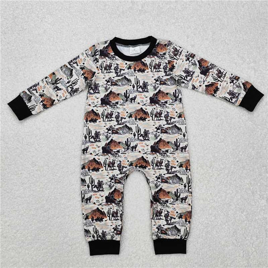 RTS NO MOQ Baby Boys Bodysuit LR1064 Western Cactus Rodeo Long Sleeve Rompers