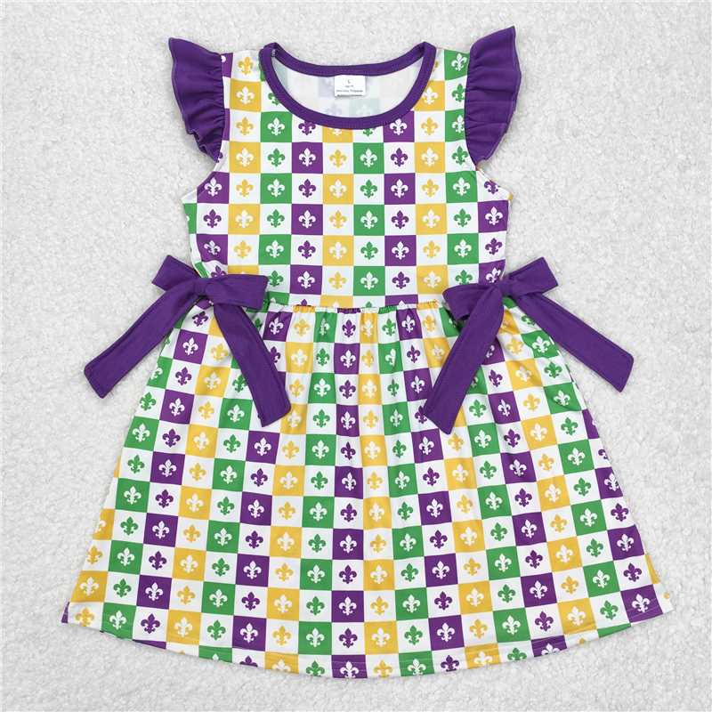 GSD1655 Baby Girls Mardi Gras Anchor Bows Knee Length Dresses