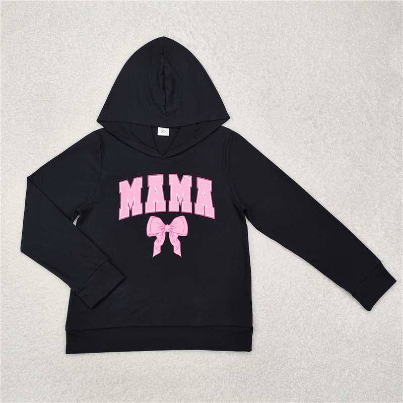 RTS NO MOQ Adult Women Long sleeve 	GT0901 black Mama Bow Hooded Tops