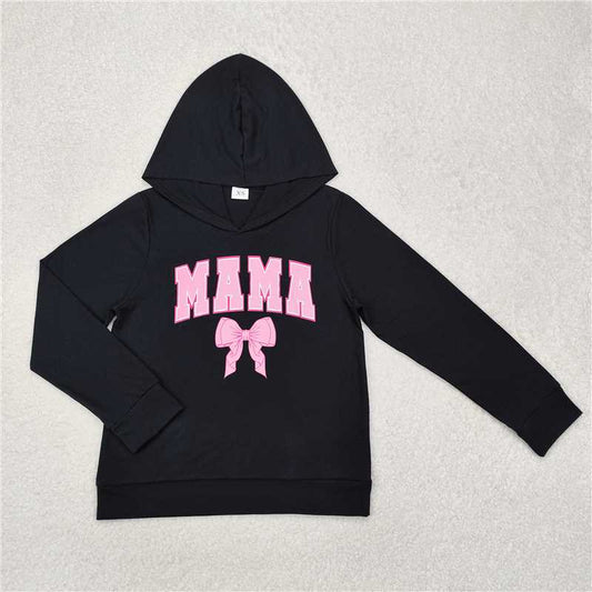 RTS NO MOQ Adult Women Long sleeve 	GT0901 black Mama Bow Hooded Tops