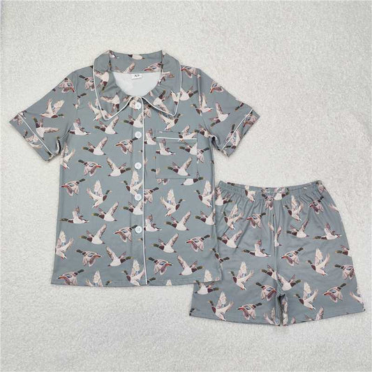 RTS NO MOQ Adult Women Summer Sets BSSO1046 Mallard Ducks Hunting Buttons Tops Shorts Pajamas