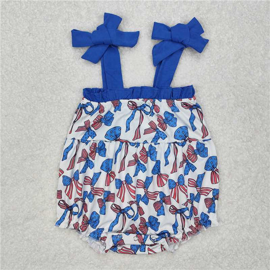 RTS NO MOQ Baby Girls Summer Bodysuit SR2318 4th Of July Bows Straps Stars Stripe Rompers