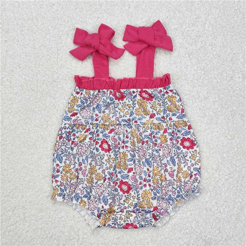 RTS NO MOQ Baby Girls Summer Bodysuit SR2277 Pink Blue Flowers Straps Rompers