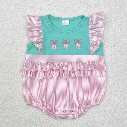 7.11 RTS NO MOQ Summer Baby Girls Bodysuit SR2326 Ballet Shoes Flutter Sleeve Rompers