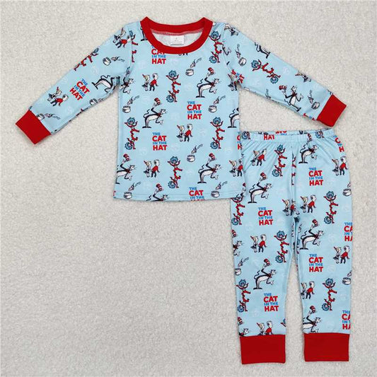 RTS NO MOQ Baby Boys Sets BLP1028 Cat Reading Top Pants Pajamas Clothes Sets