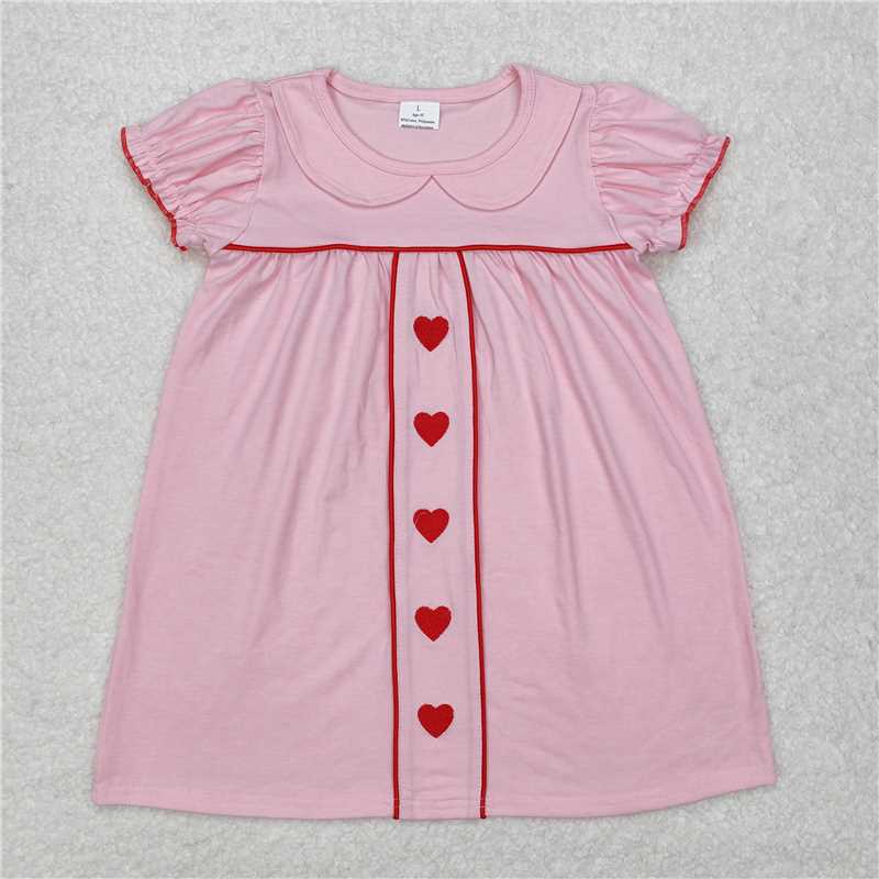 GSD1453 Baby Girls Valentines Pink Hearts Short Sleeve Knee Length Dresses