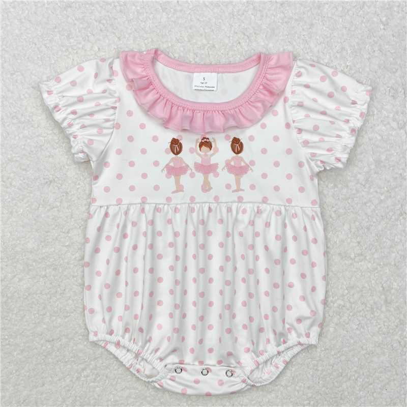 RTS NO MOQ Baby Girls Summer Bodysuit SR2414 Pink Polka Dots Dance Short Sleeve Rompers
