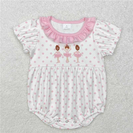 RTS NO MOQ Baby Girls Summer Bodysuit SR2414 Pink Polka Dots Dance Short Sleeve Rompers