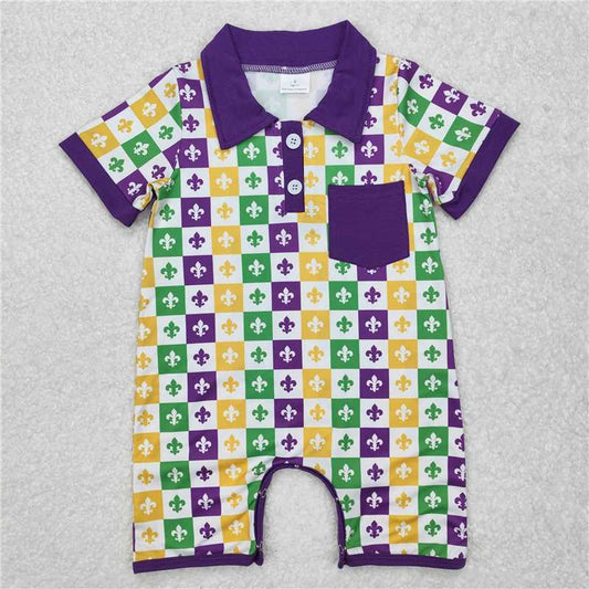 RTS NO MOQ Baby Boys Summer Bodysuit SR2385 Mardi Gras Anchor Purple Short Sleeve Rompers