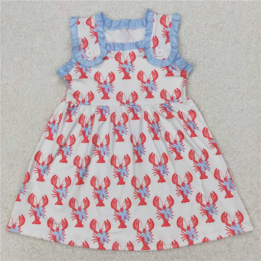 RTS NO MOQ Summer Baby Girls Dresses GSD1955 Crawfish Bows Straps Knee Length Dresses