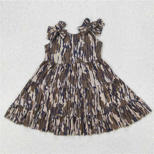 RTS NO MOQ Summer Baby Girls Dresses GSD2203 Bows Strap Bottomland Camo Patchwork Knee Length Dresses