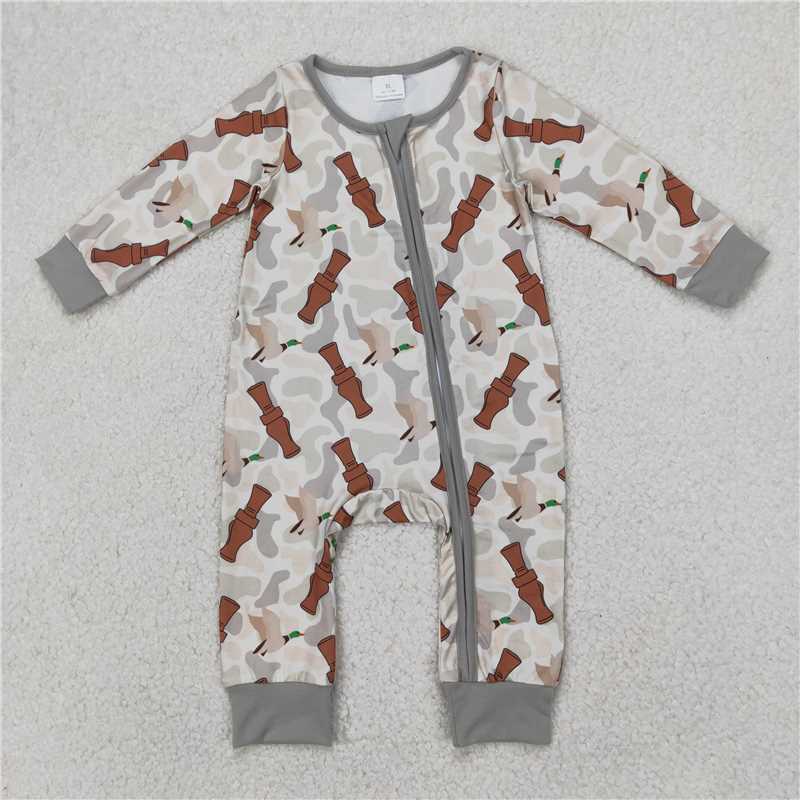 RTS NO MOQ Baby Boys Bodysuit LR2063 Long Sleeve Camo Duck Call Zip Rompers