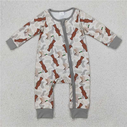 RTS NO MOQ Baby Boys Bodysuit LR2063 Long Sleeve Camo Duck Call Zip Rompers