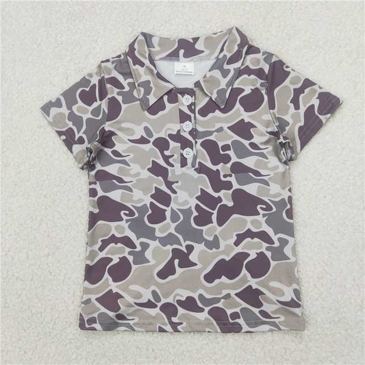 RTS NO MOQ Summer Baby Boys Shirt BT1211 Short Sleeves Button Gray Camo Polo Shirts Tops