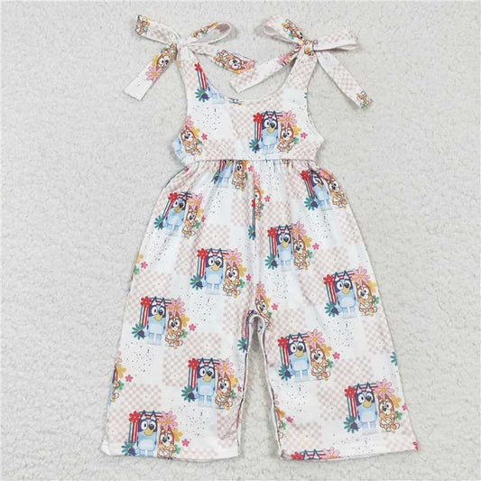RTS NO MOQ Summer Baby Girls Bodysuit SR0435 Plaid Floral Blue Dogs Sister Jumpsuits
