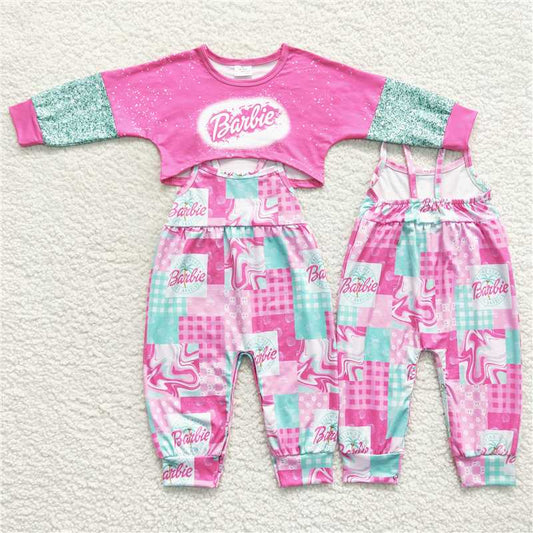 GLP0708 Hot Sale Pink Top and Jumpsuit Clothes Set