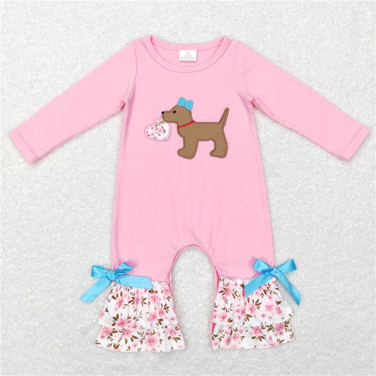 7.28 RTS NO MOQ Baby Girls Bodysuit LR0789 Pink Valentines Floral Dog Hearts Rompers