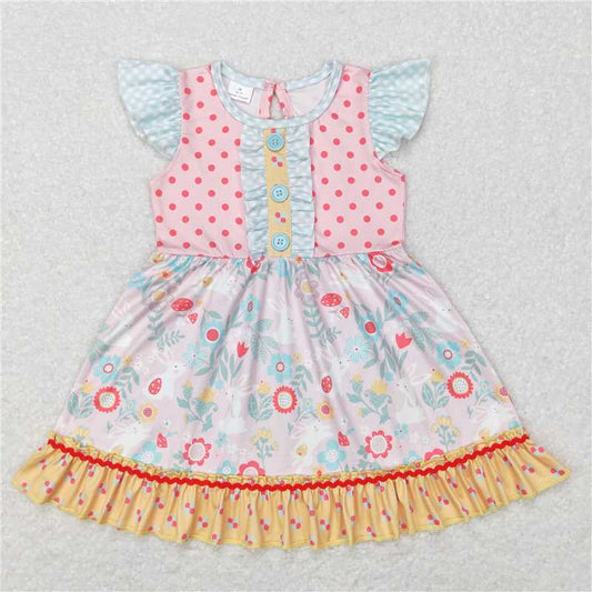 8.2 RTS NO MOQ Summer Baby Girls Dresses GSD0491 Easter Rabbit Flowers Knee Length Dresses