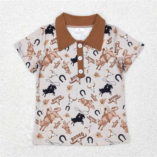 7.17 RTS NO MOQ Summer Baby Boys Shirt BT0429 Rodeo Western Short Sleeve Buttons Pullovers Shirts