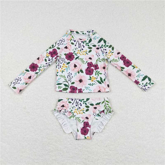 Baby Girls Flower Summer Long Sleece Two pieces swimsuits