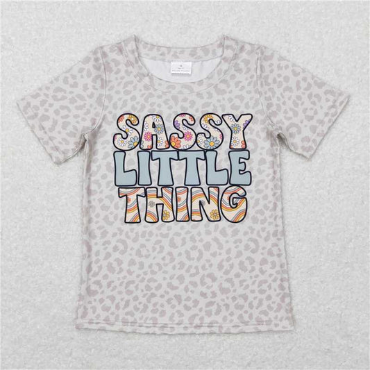 5.20 RTS NO MOQ Summer Baby Girls Short Sleeve GT0401 Easter Grey Leopard Sassy Little Thing Short Sleeve Tee Shirts Tops