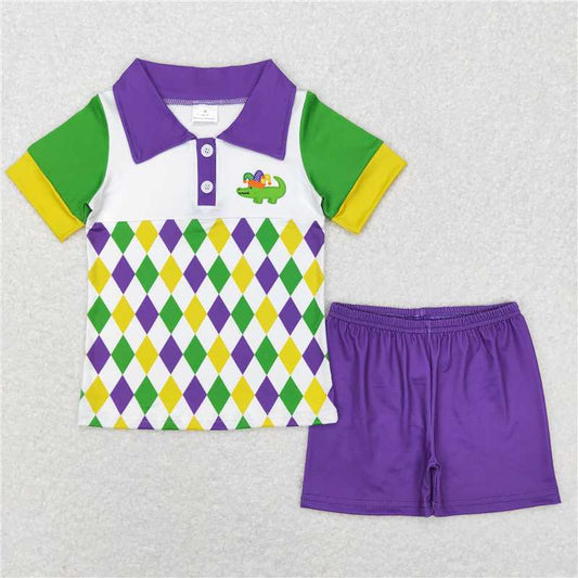 RTS NO MOQ Baby Boys kids Summer Sets BSSO0311 Mardi Gras Alligator Shirt Shorts Clothing Sets
