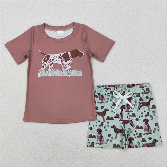 RTS NO MOQ Baby Boys kids Summer Sets BSSO0335 Dog Short Sleeve Top Shorts Clothes Sets