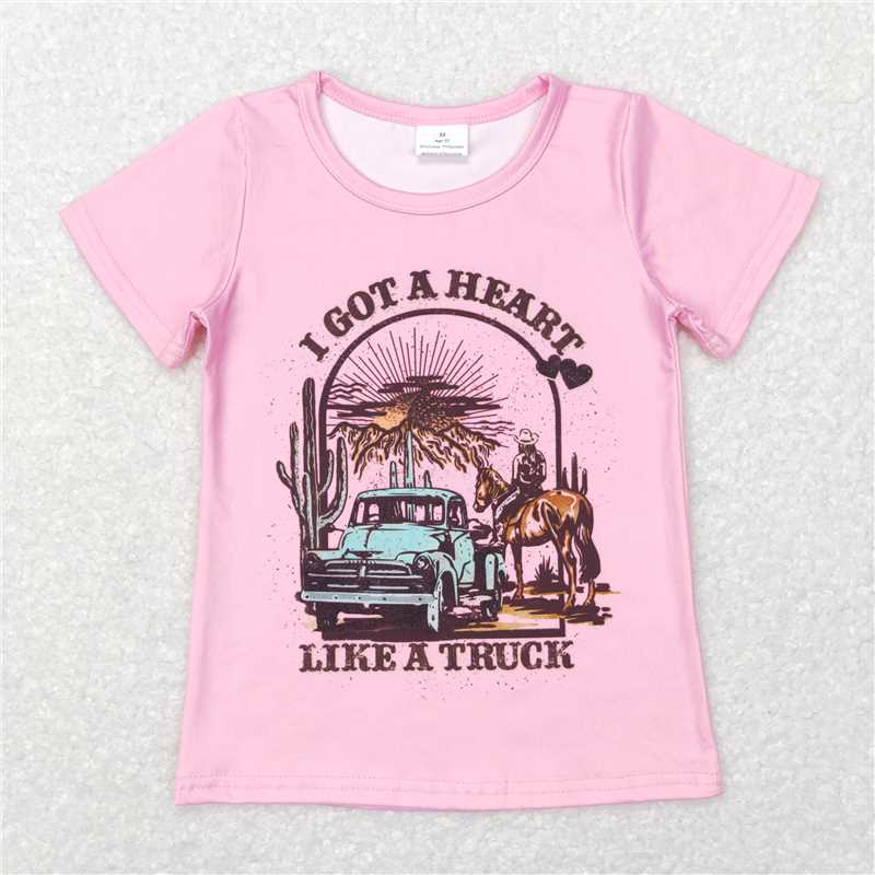 5.20 RTS NO MOQ Summer Baby Girls Short Sleeve GT0406 Valentines Pink Got Heart Like Truck Tee Shirts Tops