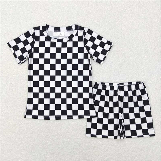 RTS NO MOQ Baby Boys kids Summer Sets BSSO0327 Black Checkered Summer Shorts Pajamas Clothes Sets