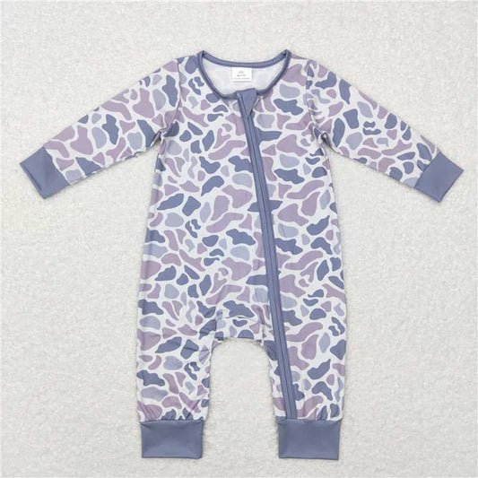 7.7 RTS NO MOQ Baby Boys Bodysuit LR0819 Long Sleeve Grey Camo Zip Sleepers Rompers