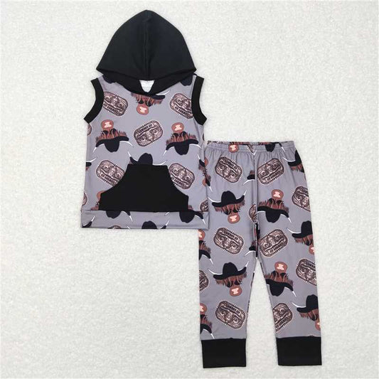 5.27 RTS NO MOQ Baby Boys Summer Sets BSPO0069 Western Cow Hoodie Tops Pants Clothes Sets