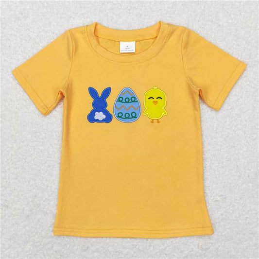 7.17 RTS NO MOQ Summer Baby Boys Shirt BT0425 Easter Rabbit Embroidered Cotton Short Sleeve Shirt Tops
