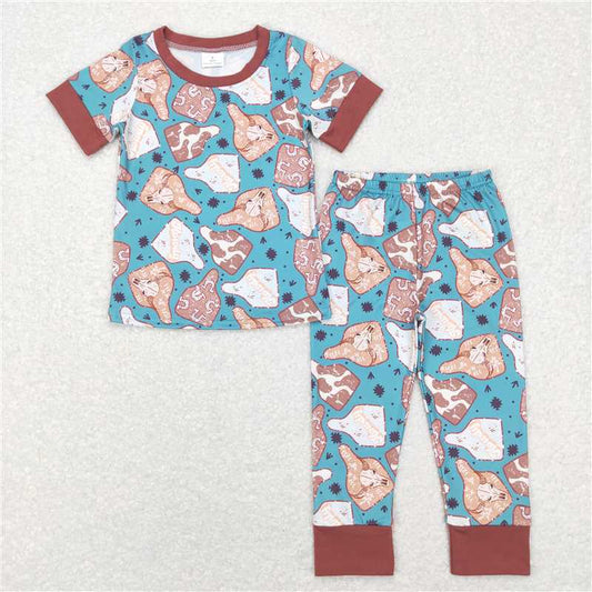 5.27 RTS NO MOQ Baby Boys Summer Sets BSPO0238 Western Cow Tags Top Pants Pajamas Clothes Sets