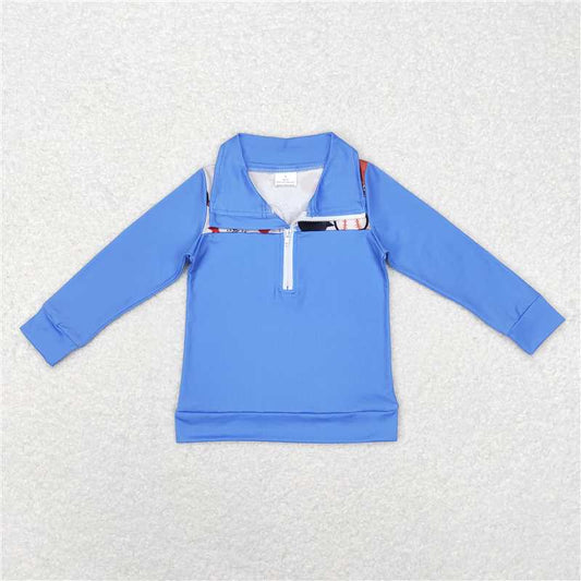 6.30 RTS NO MOQ Baby Boys Long Sleeve BT0466 Baseball Long Sleeve Zip Pullovers Shirts