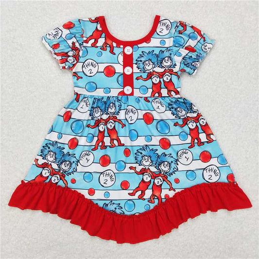 8.2 RTS NO MOQ Summer Baby Girls Dresses GSD0557 Dr Reading Hats Short Sleeve Knee Length Dresses