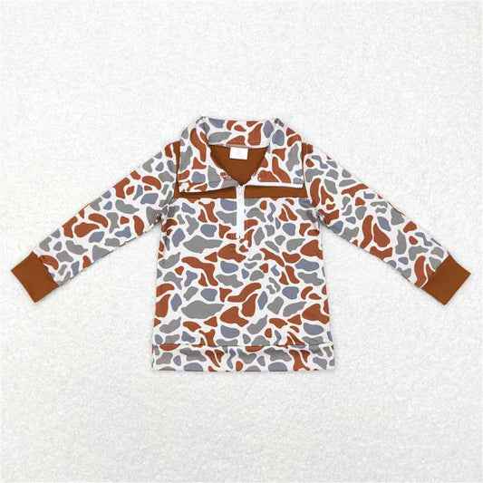5.20 RTS NO MOQ Baby Boys Long Sleeve BT0468 Brown Camo Zip Long Sleeve Pullovers Tops