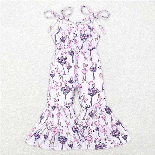 RTS NO MOQ Summer Baby Girls Bodysuit SR0505 Flamingo Straps Bell Bottom Jumpsuits