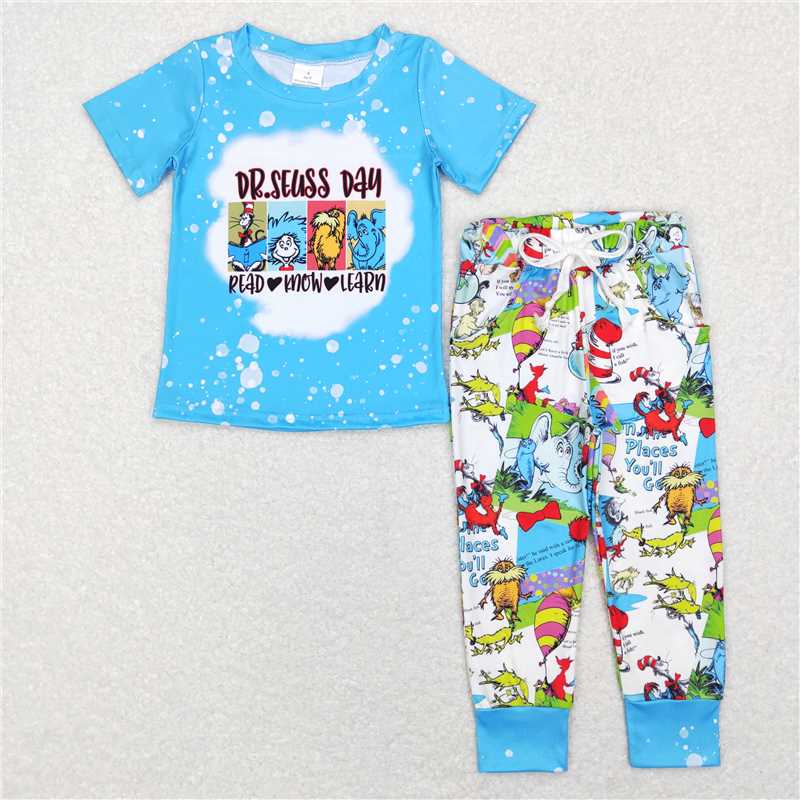 5.27 RTS NO MOQ Baby Boys Summer Sets BSPO0241 Dr Reading Blue Top Pockets Pants Clothes Sets