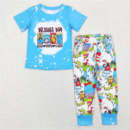 5.27 RTS NO MOQ Baby Boys Summer Sets BSPO0241 Dr Reading Blue Top Pockets Pants Clothes Sets